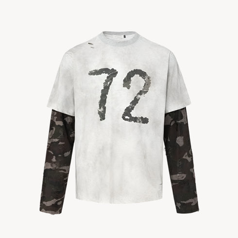 Wasteland Fake Two-piece Splicing Camouflage Long-sleeved T-shirt